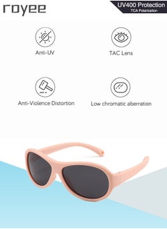 Royee Fashion Oval Polarized Sunglasses for baby Girls Boys UV400 Protection For Beach Holiday Sun Glasses with Flexible Silicone Frame and Elastic Strap for Baby Age 0-3 - Pink Frame  - Image 2