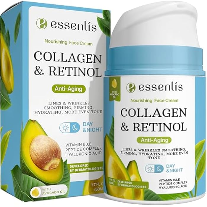 ESSENLIS Face Moisturizer Collagen Cream, Anti Aging Face Cream with Retinol Hyaluronic Acid Vitamin B, Day & Night Anti-Wrinkle Moisturizing Cream for Women & Men, 1.7 Fl Oz - Image 1