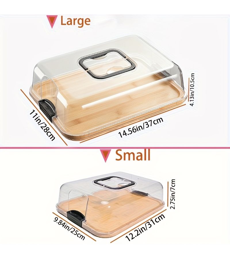 Bamboo Wood Cheese Board With Acrylic Lid for Serving Snacks Portable Cutting Tray - Image 2