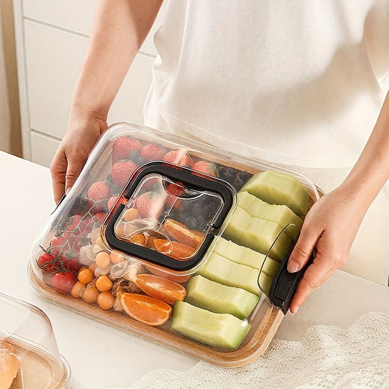 Bamboo Wood Cheese Board With Acrylic Lid for Serving Snacks Portable Cutting Tray - Image 3