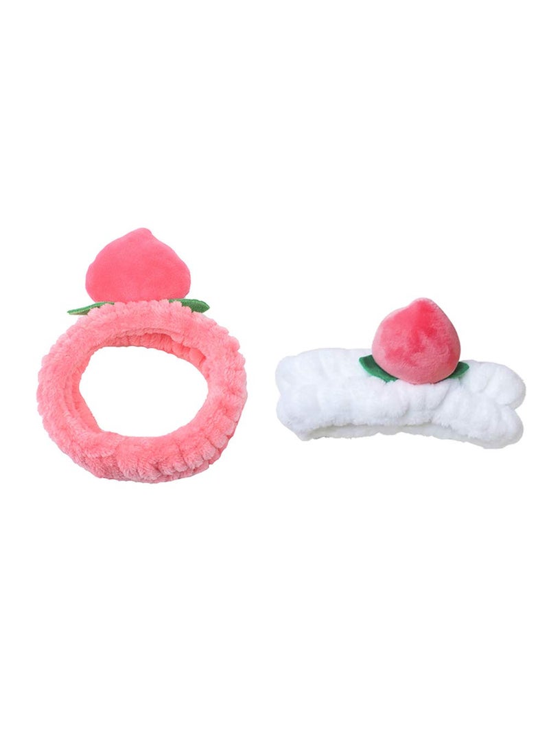 Teensery 2 Pcs Soft Coral Fleece Headband Cute Peach Hair Band for Women and Girls Washing Face Shower Spa Mask Makeup CosmeticWhite and Pink 
