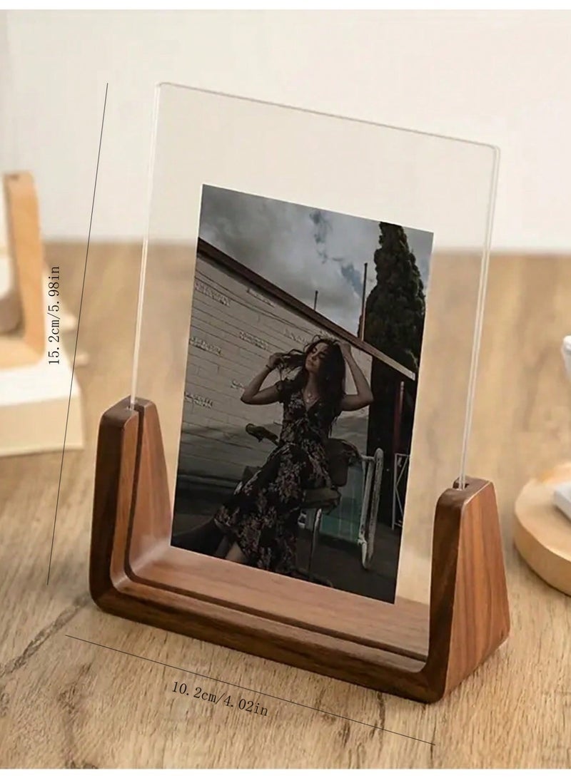 Elegant U-Shaped Solid Wood Photo Frame with Clear Acrylic Panels – Rustic and Modern Design for Tabletop Display – Perfect for Home, Office, Weddings, and Special Events – Multi-Purpose Stand for Business Cards, Conference Signs, and Desk Calendars - Image 1