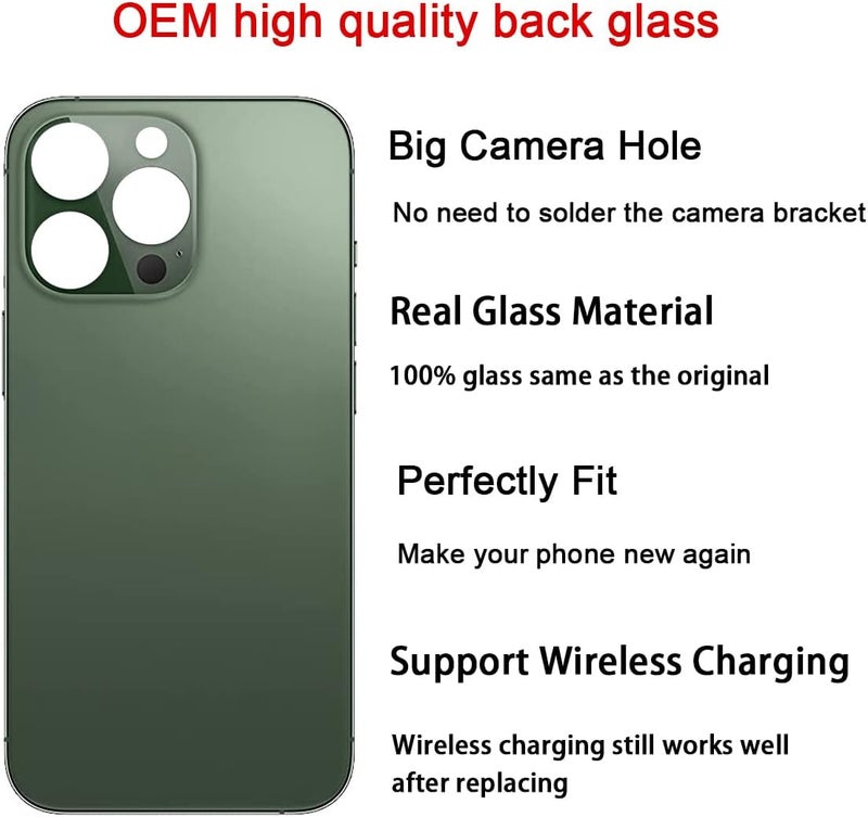 Perzework Rear Back Glass Replacement for iPhone 13 pro 6.1 inch All Carriers with Professional Repair Tool Kits (Alpine Green) - Image 3