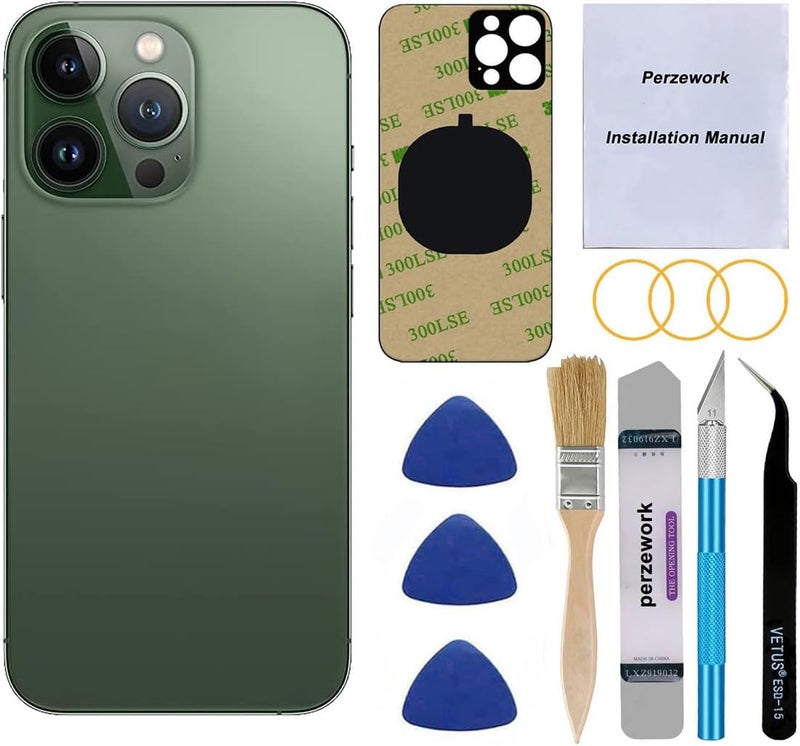 Perzework Rear Back Glass Replacement for iPhone 13 pro 6.1 inch All Carriers with Professional Repair Tool Kits (Alpine Green) - Image 1