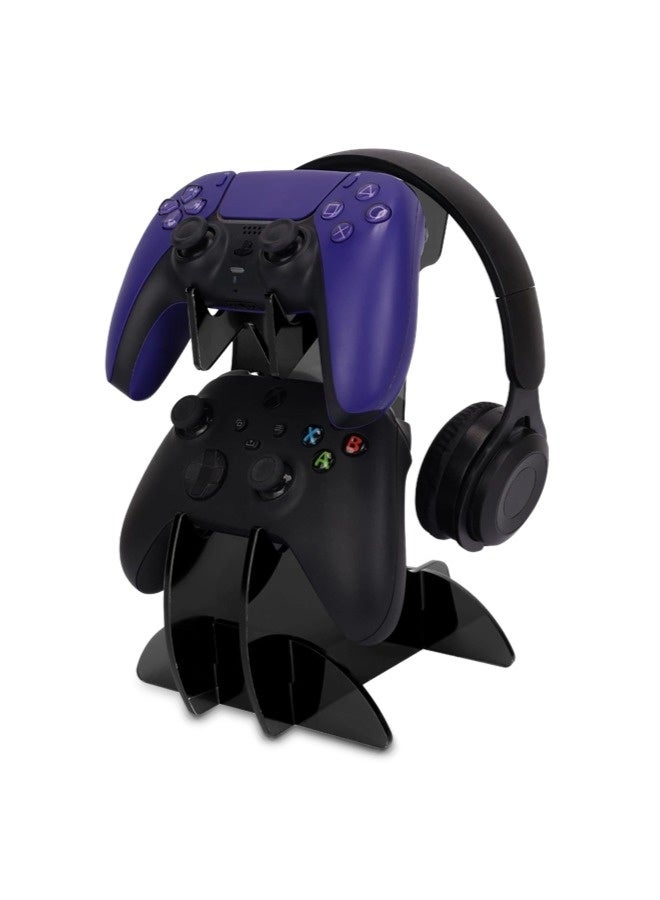 شيبشيب حامل ذراع تحكم بطبقتين، رف لحامل ذراع التحكم وحامل سماعات للأجهزة Xbox Series X S / Xbox One / PS5 / PS4 / نينتندو سويتش / الكمبيوتر الشخصي / السماعات، منظم شامل لإكسسوارات ألعاب الفيديو. - Image 1