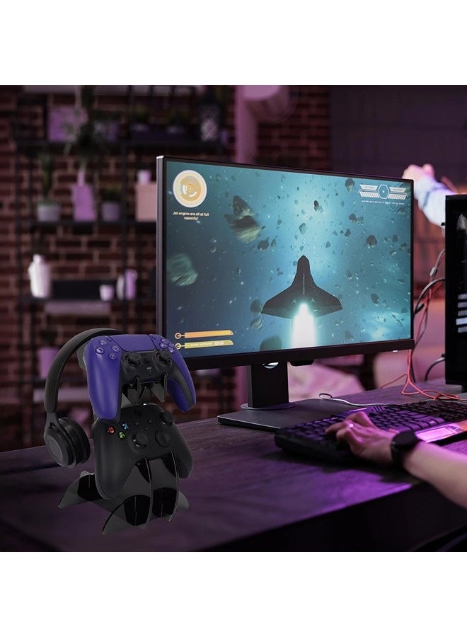 شيبشيب حامل ذراع تحكم بطبقتين، رف لحامل ذراع التحكم وحامل سماعات للأجهزة Xbox Series X S / Xbox One / PS5 / PS4 / نينتندو سويتش / الكمبيوتر الشخصي / السماعات، منظم شامل لإكسسوارات ألعاب الفيديو. - Image 2