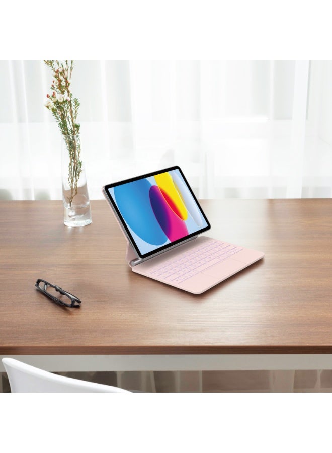 GREEN LION Wireless Magic Keyboard Case with High sensitivity touchpad & Foldable and portable / Easy to fold and carry / 7 colors light modes / Pencil holder / Battery capacity 500mAh / Charging port Type-C - Pink - Image 2