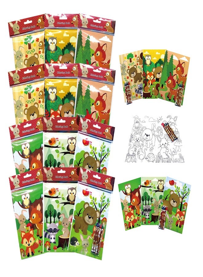 TINYMILLS Woodland Animals Coloring Book for Kids Party Favor Set with 12 Coloring Books and 48 Crayons Cute Forest Creatures Birthday Party Woodland Creatures Party Favor Bag Fillers - Image 1