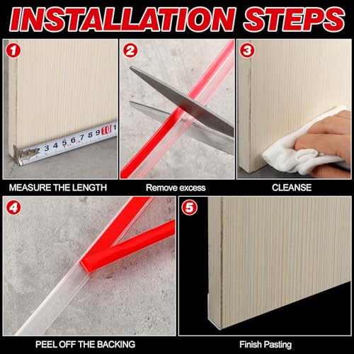 Newtay 2 Pcs Long Clear Vinyl L-Type Seal Strip with Pre-Applied Self Adhesive Shower Threshold Water Dam Barrier Bathroom Glass Door Seal Strip for Gap Frameless Shower Door - Image 4