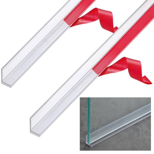 Newtay 2 Pcs Long Clear Vinyl L-Type Seal Strip with Pre-Applied Self Adhesive Shower Threshold Water Dam Barrier Bathroom Glass Door Seal Strip for Gap Frameless Shower Door - Image 1