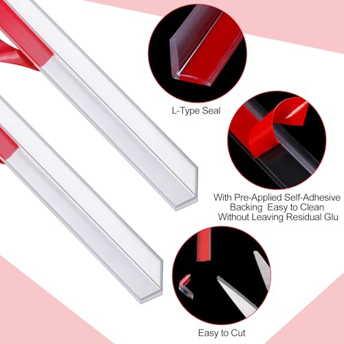 Newtay 2 Pcs Long Clear Vinyl L-Type Seal Strip with Pre-Applied Self Adhesive Shower Threshold Water Dam Barrier Bathroom Glass Door Seal Strip for Gap Frameless Shower Door - Image 3