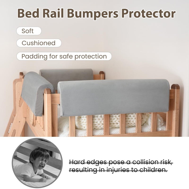 Smashier Toddlers' Bed Rail Bumpers Protector, Children's Bed Guardrail Padding, Soft Cushioned Barrier, Increased Height, Easy to Install, Washable Cover, Fits Floor, Bunk & Loft, 2.3 Ft, Gray, 1Pack - Image 3