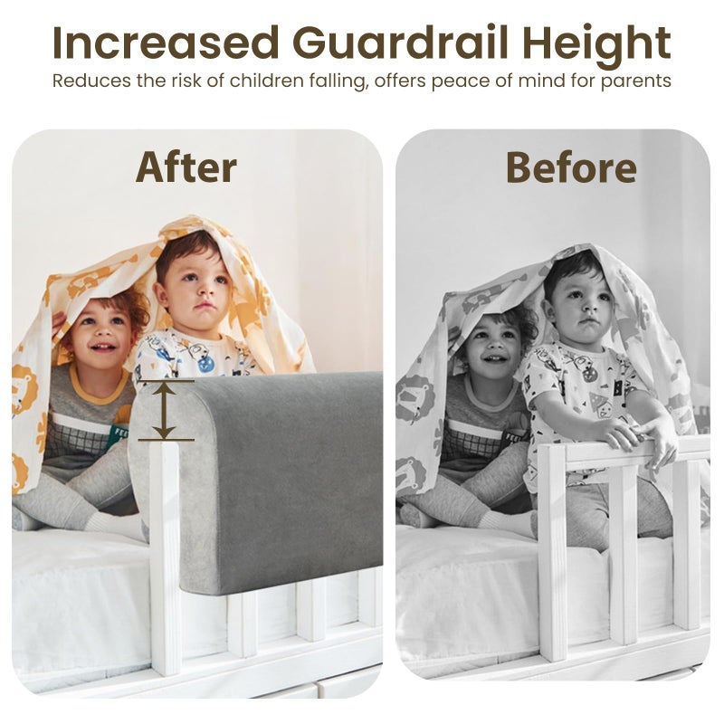Smashier Toddlers' Bed Rail Bumpers Protector, Children's Bed Guardrail Padding, Soft Cushioned Barrier, Increased Height, Easy to Install, Washable Cover, Fits Floor, Bunk & Loft, 2.3 Ft, Gray, 1Pack - Image 4