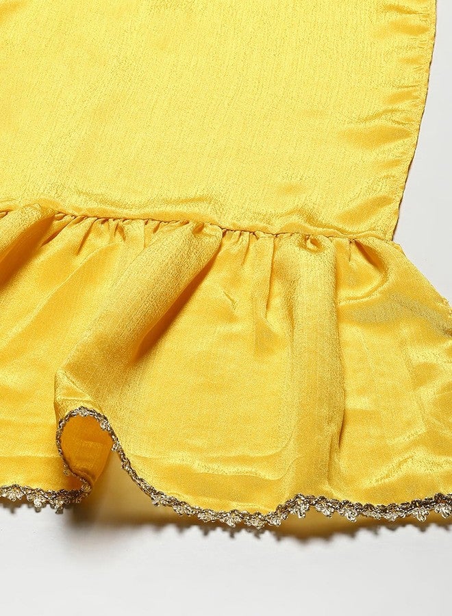 BIBA Polyester Girls Solid; Embroidred Short Kurta Set Kid(Kw5444_Yellow_11) - Image 4