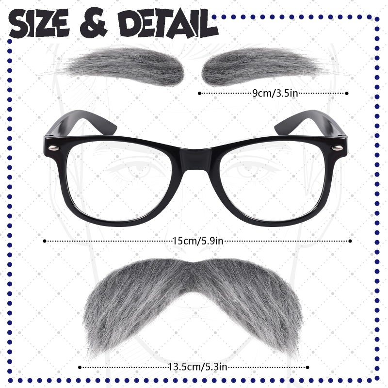 Fabllewavi 8PCS Old Man Grandpa Costume - Hat Suspenders Bow Tie Fake Eyebrows Whiskers Glasses Cane Badge Tattoo for Cosplay (BK Plaids) - Image 4