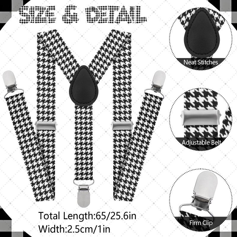 Fabllewavi 8PCS Old Man Grandpa Costume - Hat Suspenders Bow Tie Fake Eyebrows Whiskers Glasses Cane Badge Tattoo for Cosplay (BK Plaids) - Image 2