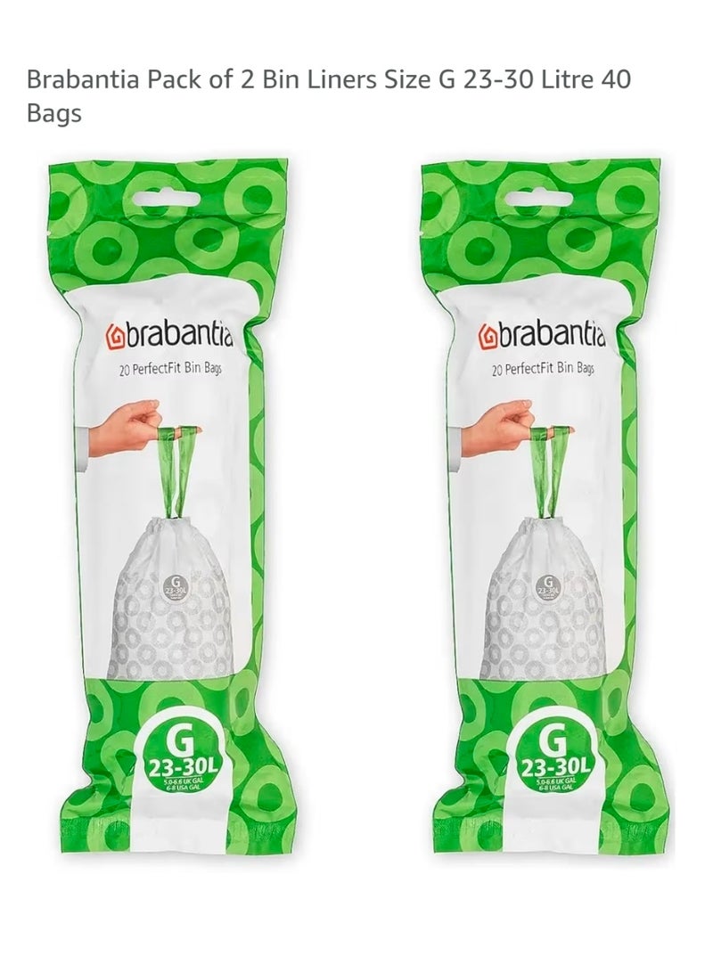 برابانتيا أكياس نفايات Brabantia PerfectFit مقاس G (23–30 لتر) – 40 كيس، أكياس قمامة قوية مع رباط سحب، لون أبيض - Image 1