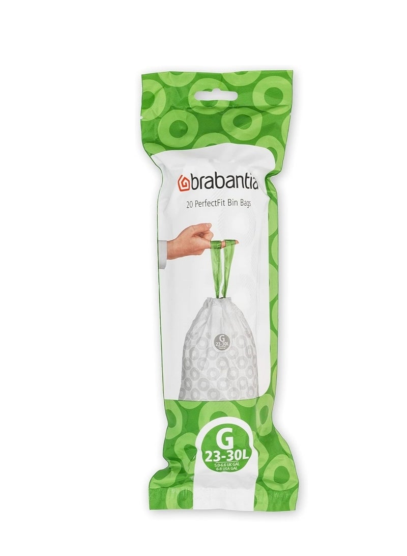 برابانتيا أكياس نفايات Brabantia PerfectFit مقاس G (23–30 لتر) – 40 كيس، أكياس قمامة قوية مع رباط سحب، لون أبيض - Image 2