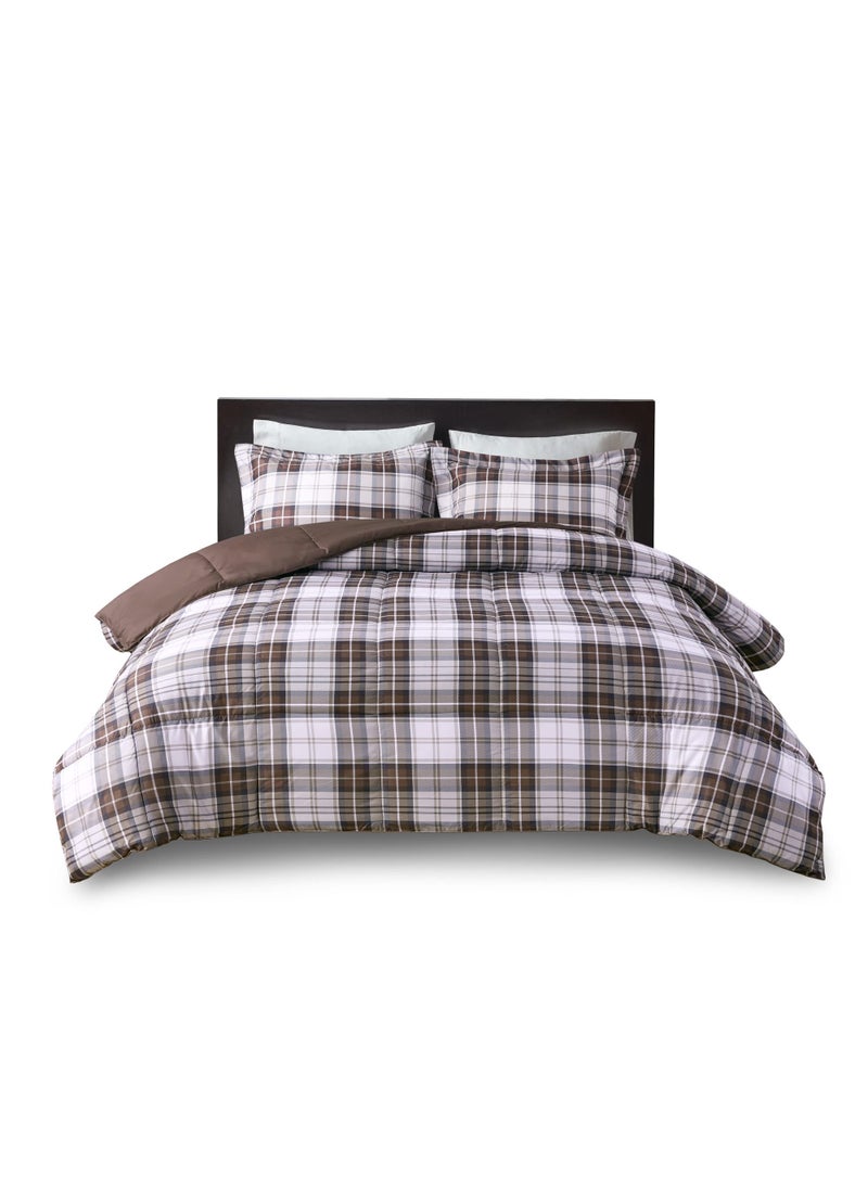 madison park Madison Park Essentials Parkston Plaid Comforter Matching Sham 3M Scotchguard Stain Release Cover Hypoallergenic All Season BeddingSet FullQueen Brown 3 Piece 