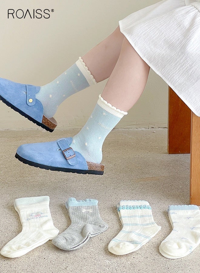 رويس مجموعة من 5 أزواج من الجوارب للفتيات، جوارب بطول منتصف الساق بنقوش جميلة، جوارب مريحة وقابلة للتنفس، جوارب بطول متوسط للفتيات، سهلة التنسيق مع الملابس - Image 2