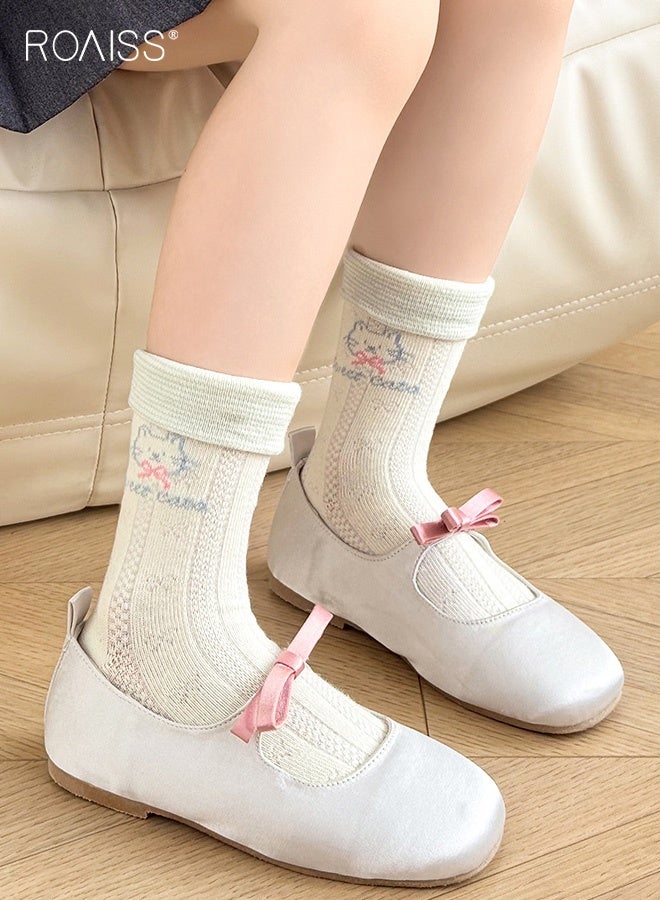 رويس مجموعة من 5 أزواج من الجوارب للفتيات، جوارب بطول منتصف الساق بنقوش جميلة، جوارب مريحة وقابلة للتنفس، جوارب بطول متوسط للفتيات، سهلة التنسيق مع الملابس - Image 3