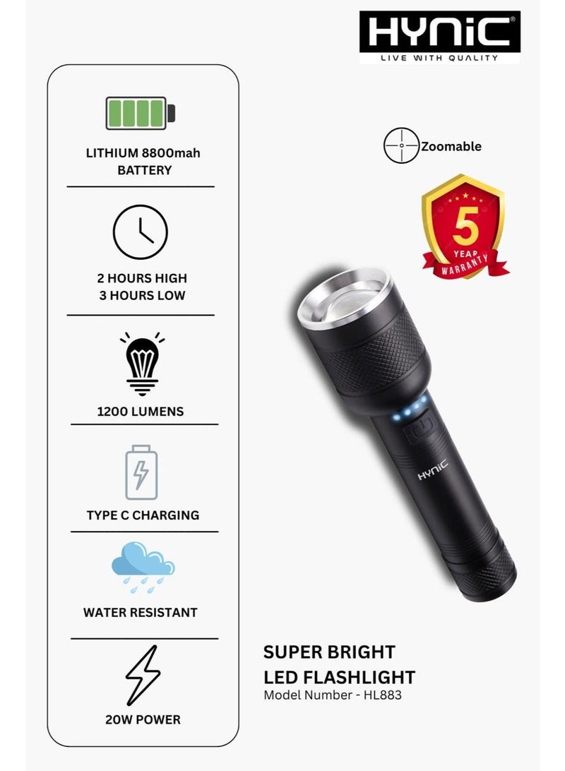 Hynic Ultra Bright LED Light – 1200 Lumens XHP70 Roundable Tactical Lamp with 8800mAh Rechargeable Battery - Image 1