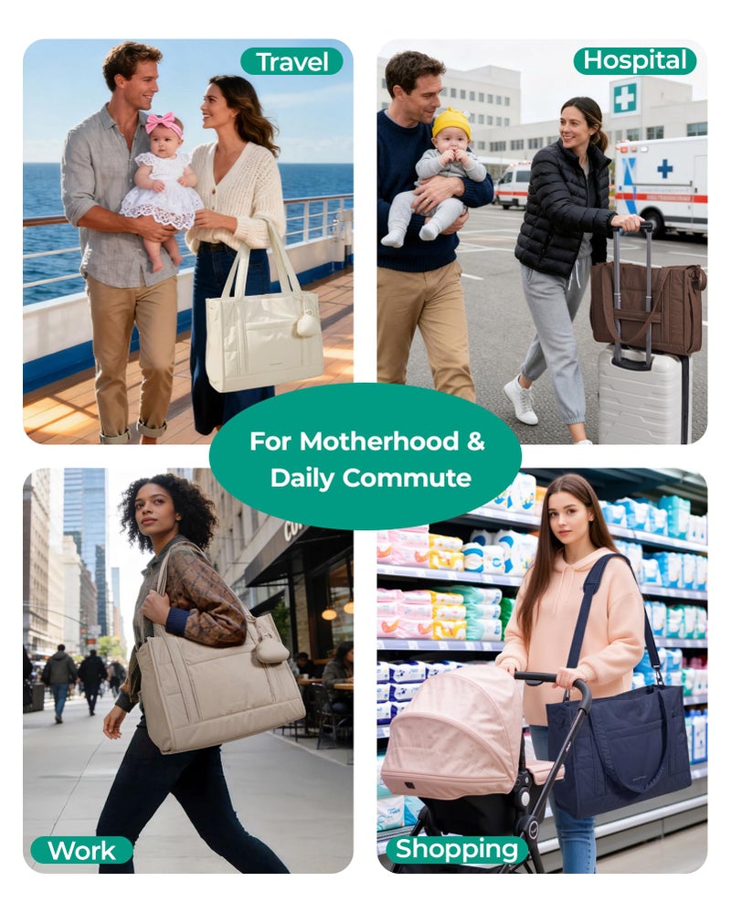 BAGSMART Diaper Bag Tote Puffer Tote Bag Lightweight Baby Bag with Insulated Pockets, Pacifier Case Stylish Multifunctional Hospital Bag for Labor and Delivery,Travel,Work - Image 2