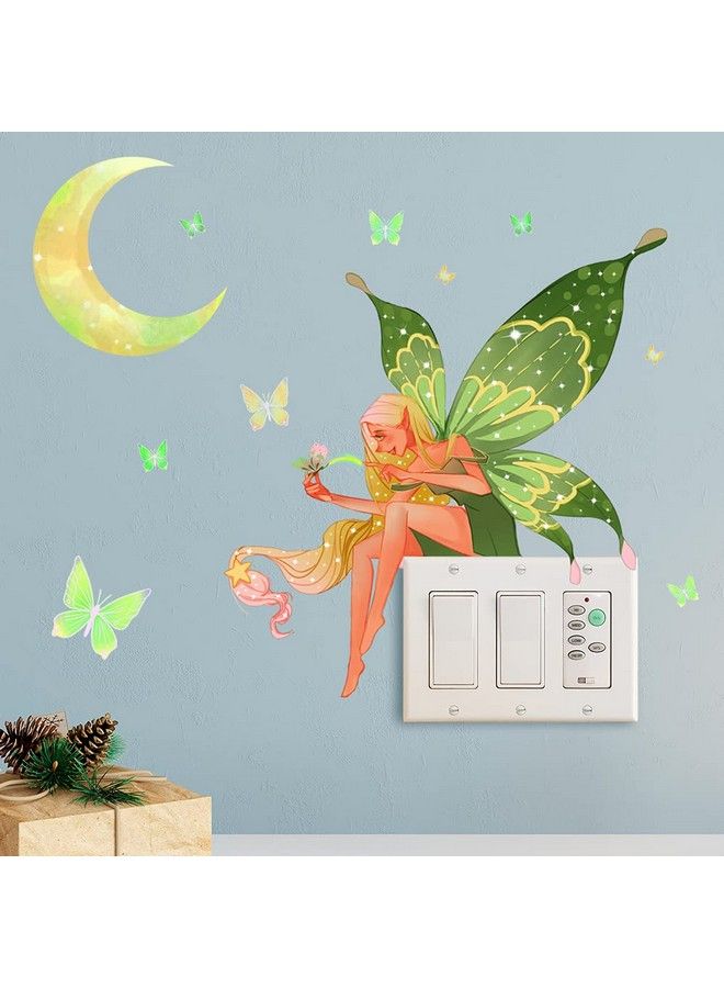 LiveGallery Glow In The Dark Butterfly Fairy Wall Sticker Luminous Moon Butterflys Wall Decals Cartoon Flower Fairy Princess Wall Stickers For Girls Bedroom Nursery Living Room Classroom Ceiling Decor Kids Gift - Image 5