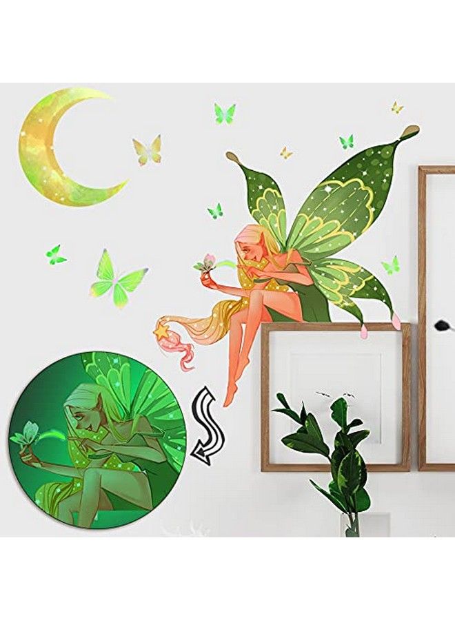 LiveGallery Glow In The Dark Butterfly Fairy Wall Sticker Luminous Moon Butterflys Wall Decals Cartoon Flower Fairy Princess Wall Stickers For Girls Bedroom Nursery Living Room Classroom Ceiling Decor Kids Gift - Image 4