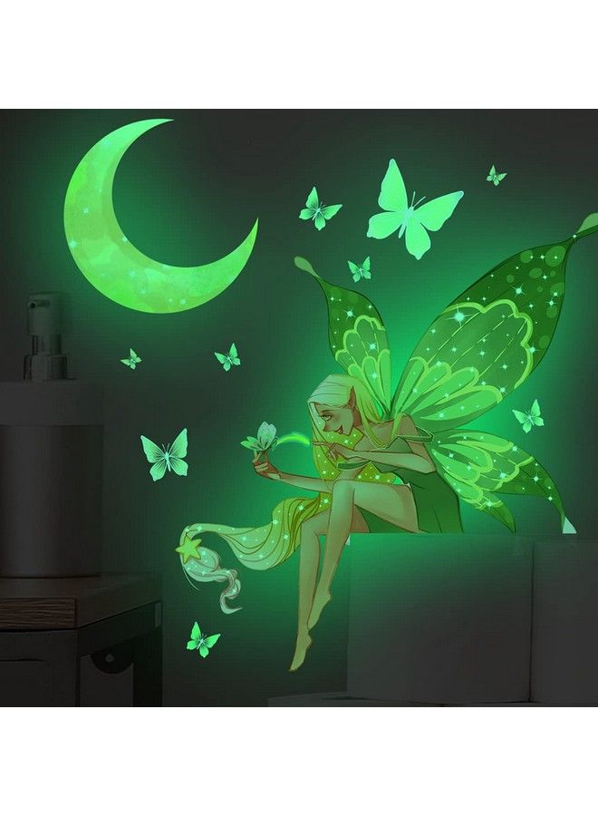 LiveGallery Glow In The Dark Butterfly Fairy Wall Sticker Luminous Moon Butterflys Wall Decals Cartoon Flower Fairy Princess Wall Stickers For Girls Bedroom Nursery Living Room Classroom Ceiling Decor Kids Gift - Image 1