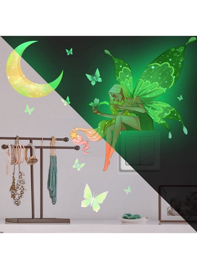 LiveGallery Glow In The Dark Butterfly Fairy Wall Sticker Luminous Moon Butterflys Wall Decals Cartoon Flower Fairy Princess Wall Stickers For Girls Bedroom Nursery Living Room Classroom Ceiling Decor Kids Gift - Image 3