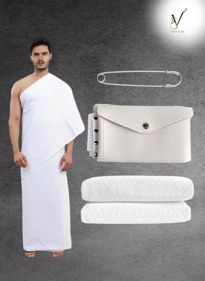 Ahram Towel Set for Men – Soft Lightweight Cotton Blend with Built-in Belt Bag and Safety Pins – Comfort-Focused Hajj Umrah Pilgrimage Attire - Image 4