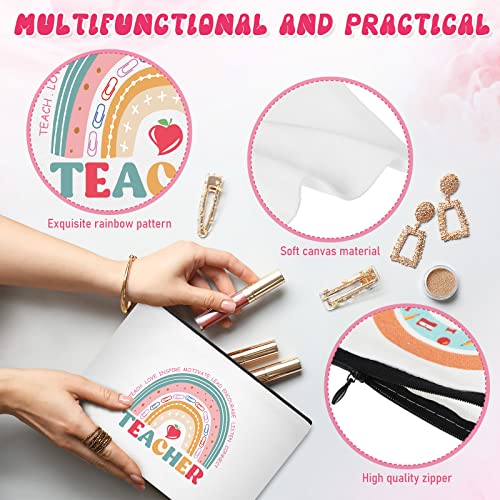Kajaia 12 Pcs Teacher Gifts Makeup Bags Teacher Appreciation Travel Toiletry Canvas Cosmetic Pencil Survival Kit Bag for Women Zipper Pouch Bag Thank You Gifts Bulk (Rainbow Heart) - Image 5