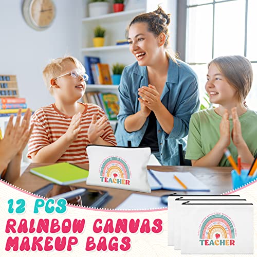 Kajaia 12 Pcs Teacher Gifts Makeup Bags Teacher Appreciation Travel Toiletry Canvas Cosmetic Pencil Survival Kit Bag for Women Zipper Pouch Bag Thank You Gifts Bulk (Rainbow Heart) - Image 4