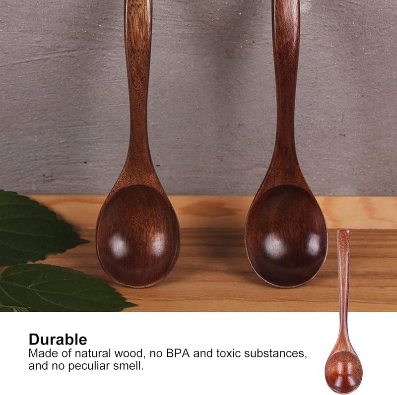 5PCS Wooden Spoons for Eating, Wooden Soup Spoons Long Handle Wood Utensil for Eating Wood Ladles Fit Cooking Mixing Stirring - Image 3
