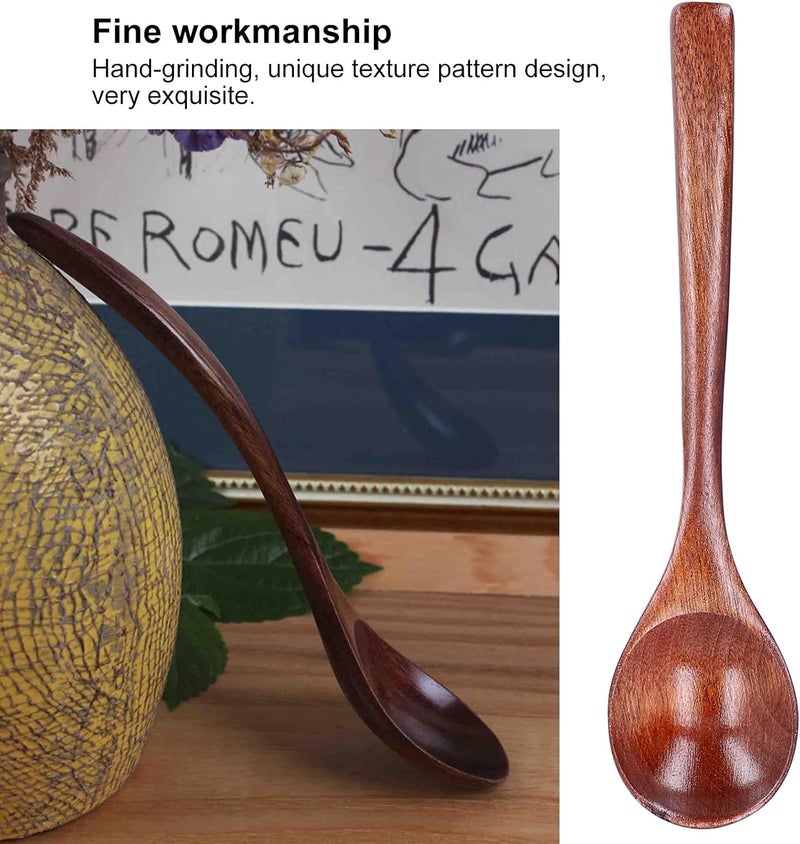 5PCS Wooden Spoons for Eating, Wooden Soup Spoons Long Handle Wood Utensil for Eating Wood Ladles Fit Cooking Mixing Stirring - Image 4