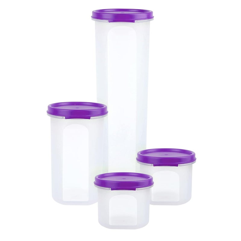 Cutting EDGE Smart Slim Storage Combo AirTight Leak Resistant Plastic Round Modular Container For Juice Snacks Cookie Wafer Chia Seed Stackable BPA Free Refrigerator Safe 1100ML Purple - Image 2