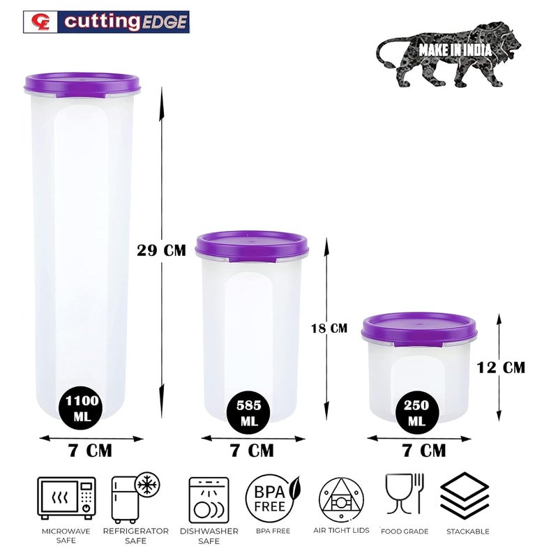 Cutting EDGE Smart Slim Storage Combo AirTight Leak Resistant Plastic Round Modular Container For Juice Snacks Cookie Wafer Chia Seed Stackable BPA Free Refrigerator Safe 1100ML Purple - Image 3