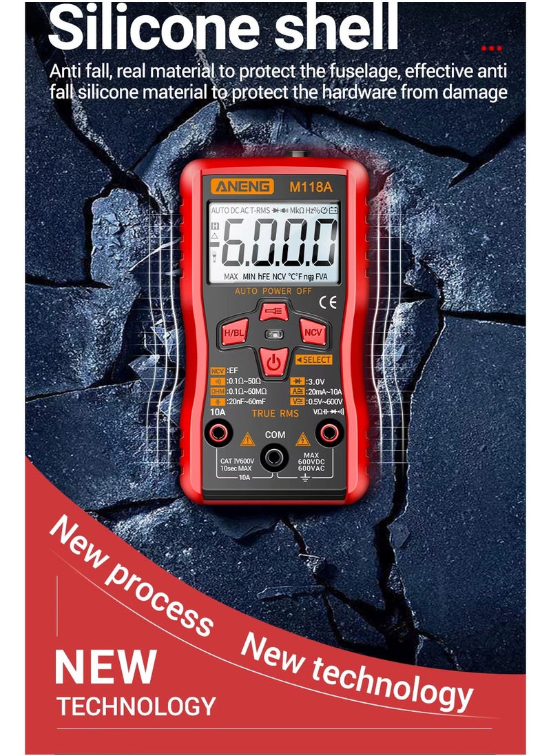 أنينج - ⭐ ANENG M118A Auto Ranging Digital Multimeter High-Accuracy TRMS 6000 Counts Voltage Current Ohm افوميتر ديجيتال عالي الجودة قياس الفولت والتيار والمكثفات والمقاومات وغيرها من المكونات الالكترونية مع كشاف اضاءة - Image 1