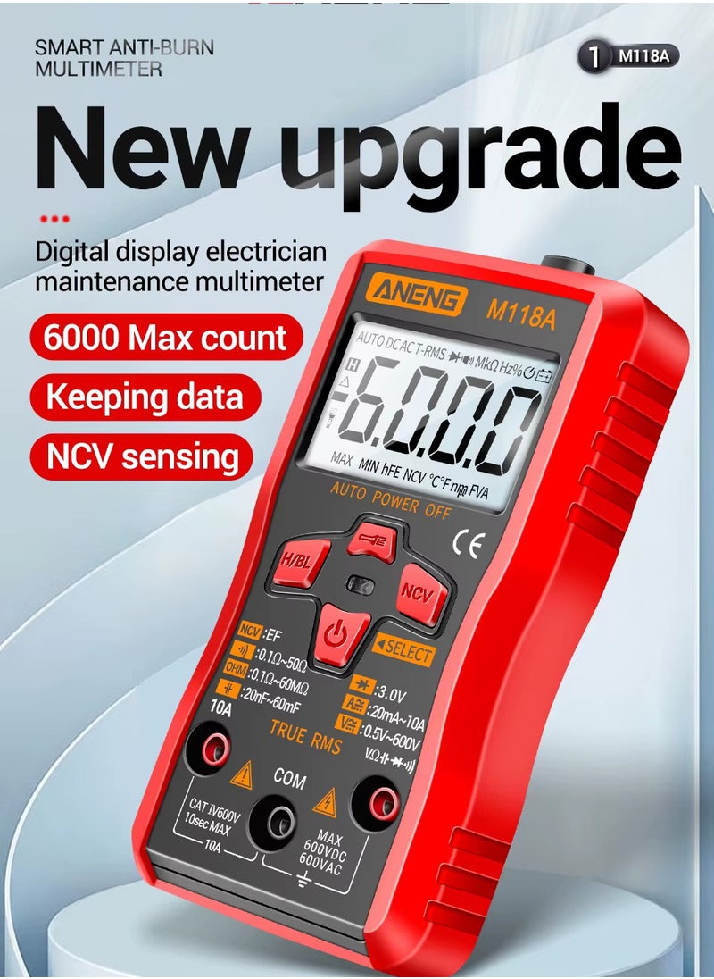 أنينج - ⭐ ANENG M118A Auto Ranging Digital Multimeter High-Accuracy TRMS 6000 Counts Voltage Current Ohm افوميتر ديجيتال عالي الجودة قياس الفولت والتيار والمكثفات والمقاومات وغيرها من المكونات الالكترونية مع كشاف اضاءة - Image 1