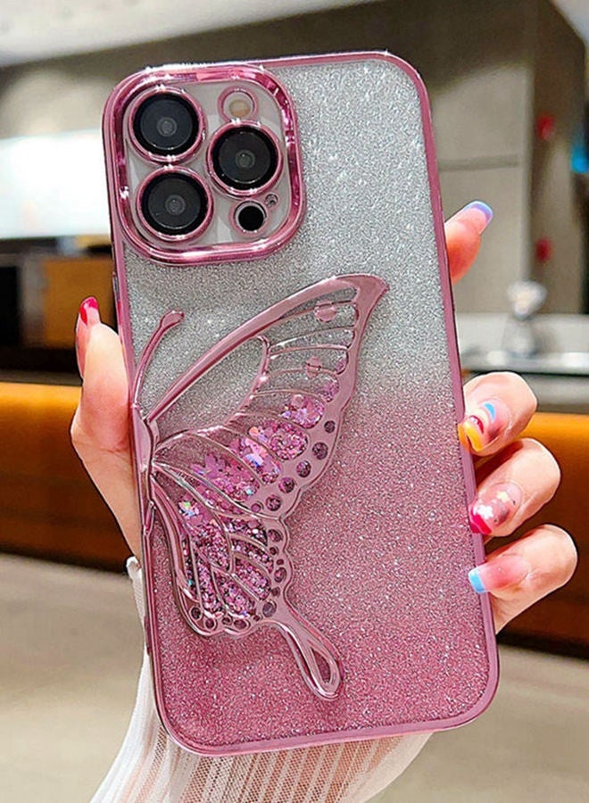 Glitter Case for iPhone 16 Pro Max，Sparkly Elegant Butterfly，Camera Lens Protector， Premium Fashion Luxury Gradient Shockproof iPhone 16 Pro Max Cover﻿ for Women Girls Gift，Pink - Image 3