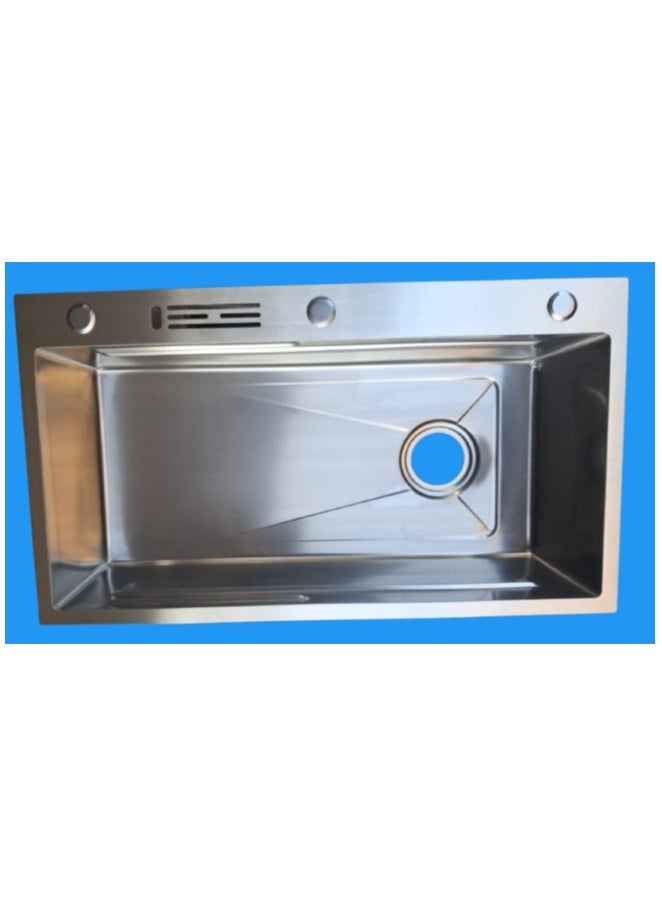 Shams Handmade kitchen sink, 80 cm x 47 cm, including knife, sieve, mesh, faucet, filter, wood, and dishes  - Image 4