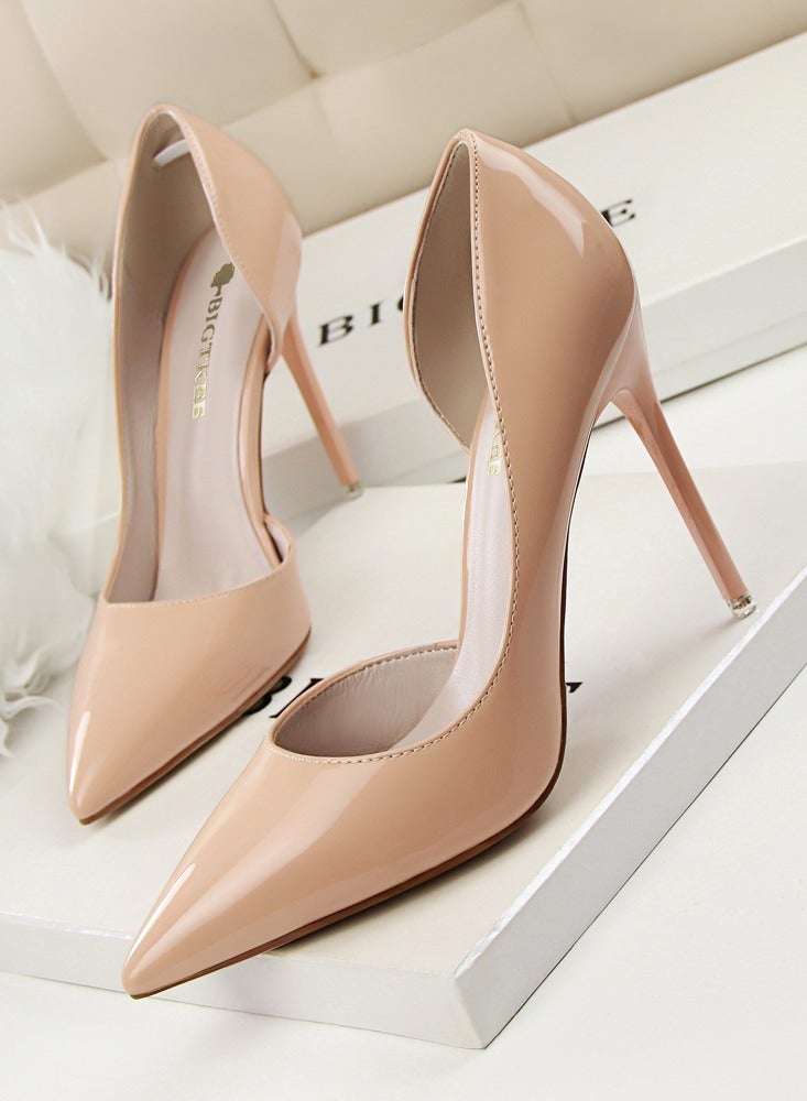 BIGTREE Women's Solid Color Fashionable Stiletto Pumps 10.5cm Elegant Gorgeous Closed Pointed Toe Slip On Solid High Heels Light Brown  - Image 1