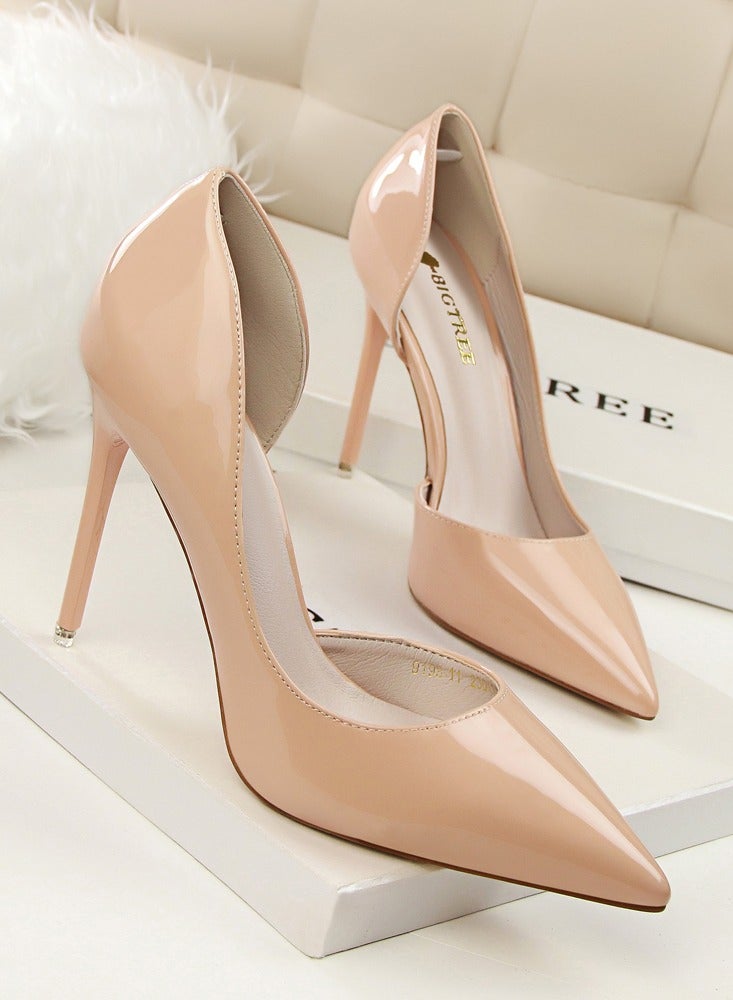 BIGTREE Women's Solid Color Fashionable Stiletto Pumps 10.5cm Elegant Gorgeous Closed Pointed Toe Slip On Solid High Heels Light Brown  - Image 2
