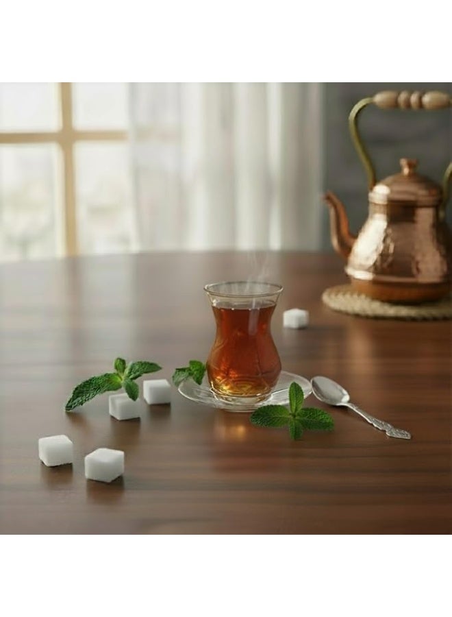 طقم شاي تركي مكون من 6 أكواب مع صحون، أكواب شاي ذات خصر نحيف وقاعدة سميكة - Image 5