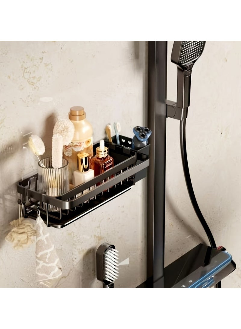 Cozy Nest Wall-Mounted Metal Shower and Sink Caddy with Removable Utensil Holder, Drain Tray, Towel Rack, and Hooks, Space-Saving Organizer for Dish Soap, Sponges, Brushes, Toiletries, and Towels - Image 4