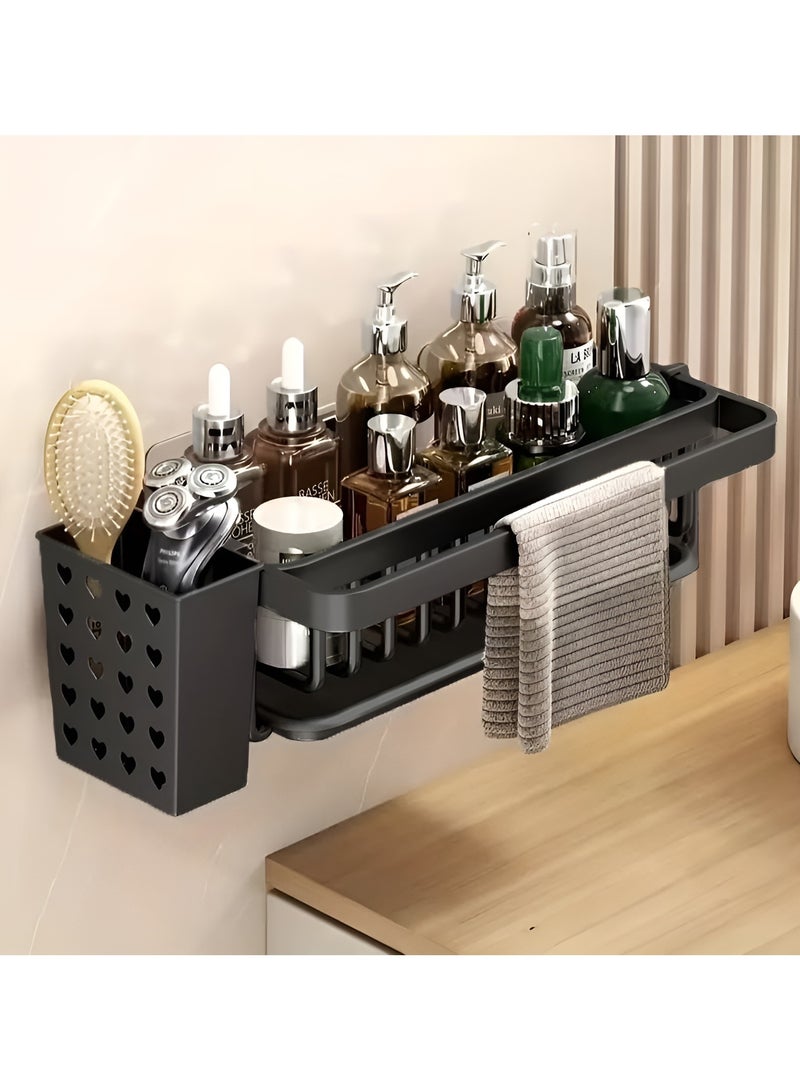 Cozy Nest Wall-Mounted Metal Shower and Sink Caddy with Removable Utensil Holder, Drain Tray, Towel Rack, and Hooks, Space-Saving Organizer for Dish Soap, Sponges, Brushes, Toiletries, and Towels - Image 1