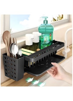 Cozy Nest Wall-Mounted Metal Shower and Sink Caddy with Removable Utensil Holder, Drain Tray, Towel Rack, and Hooks, Space-Saving Organizer for Dish Soap, Sponges, Brushes, Toiletries, and Towels  - Image 3