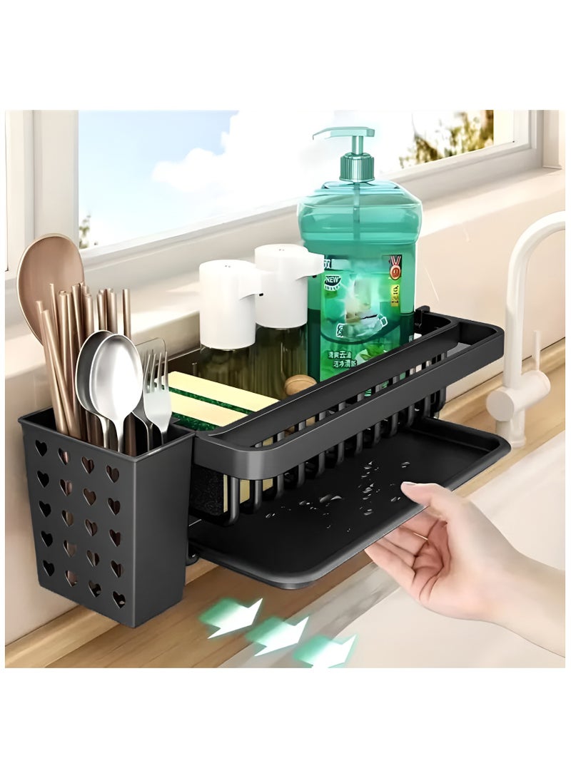 Cozy Nest Wall-Mounted Metal Shower and Sink Caddy with Removable Utensil Holder, Drain Tray, Towel Rack, and Hooks, Space-Saving Organizer for Dish Soap, Sponges, Brushes, Toiletries, and Towels - Image 3