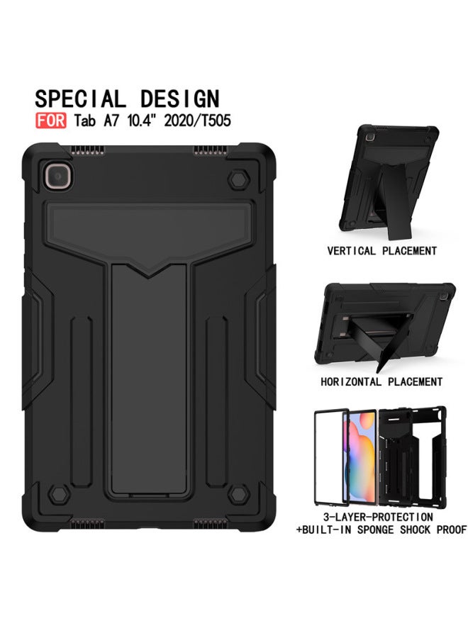 For Samsung Tab S7 Protective Case 10.5 Leather Case T500 Color Contrast Robot T290 Silicone All-inclusive Anti-bracket-Color:Black-Applicable Model:A7 T500/T507